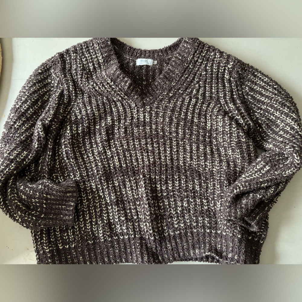 Blu Ivy v neck brown and cream sweater